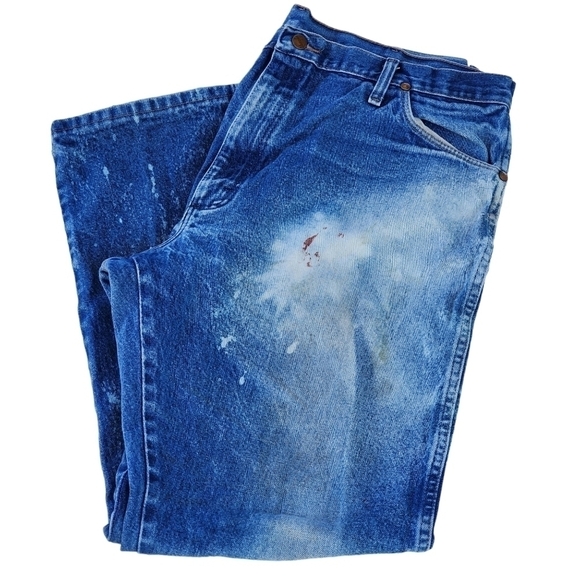 Mens Wrangler 13MWZPW sz 40 Denim bleached distressed Jeans - Picture 5 of 11